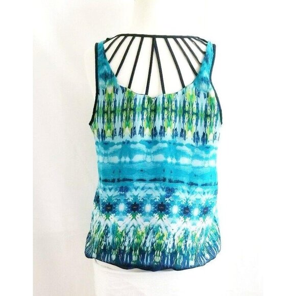 By & By Women’s Blue & Green Print Lattice Back Sleeveless Top Size Medium - Picture 4 of 13